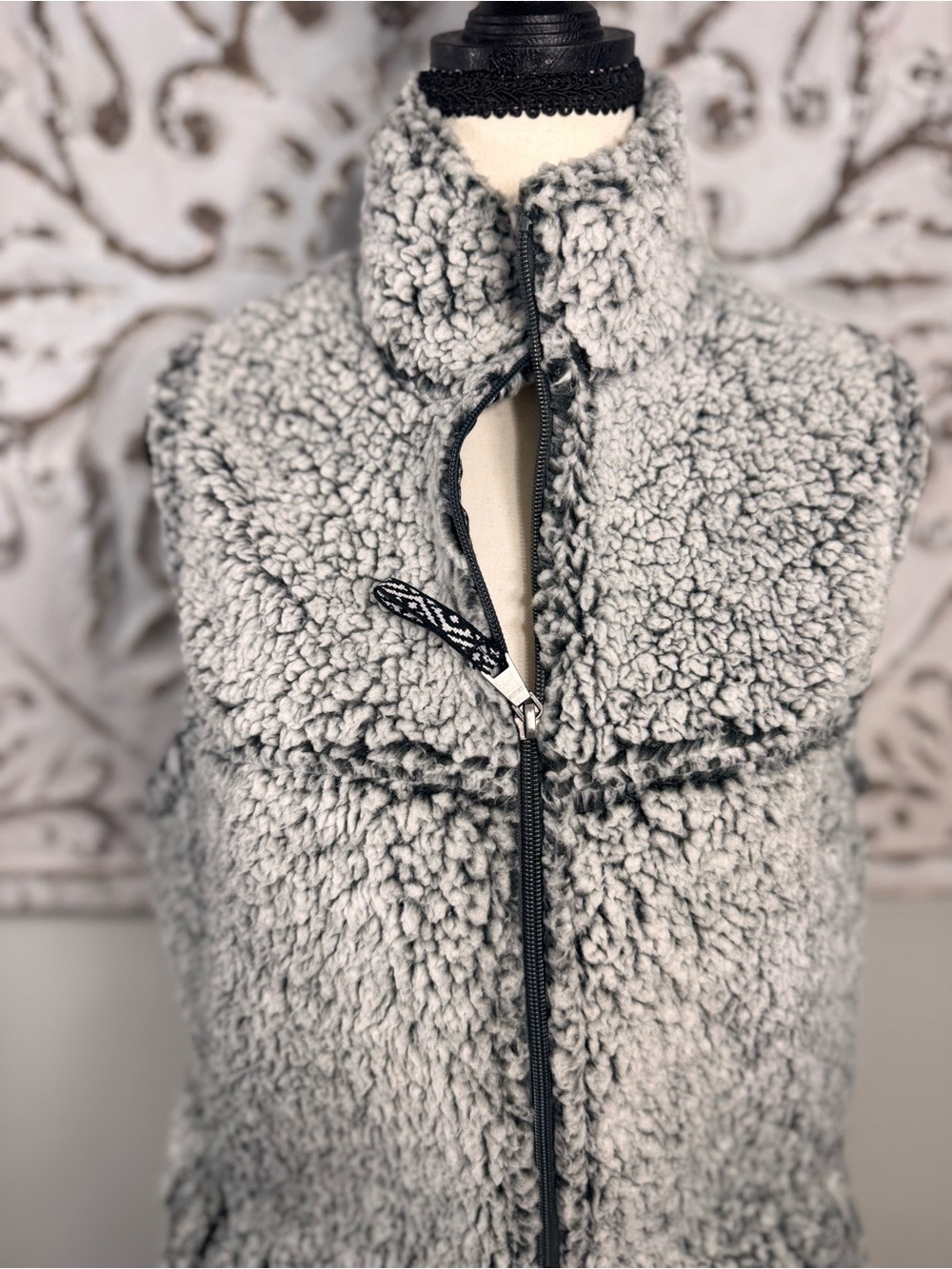 Boxercraft M Gray Sherpa Fleece Vest Full Zip Teddy Cozy Pockets Outdoor Fall